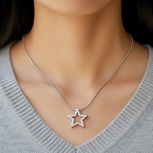 Sterling Silver 925 Star with Rhinestone Pendant Necklace